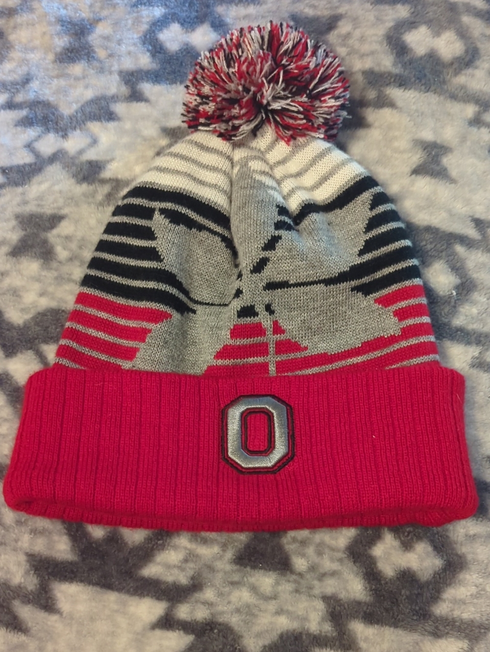 Ohio State Kids Pom Beanie Hat - Red, Gray, Black